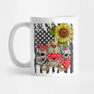 Sugar Skull American Flag Sunflower Floral Mug